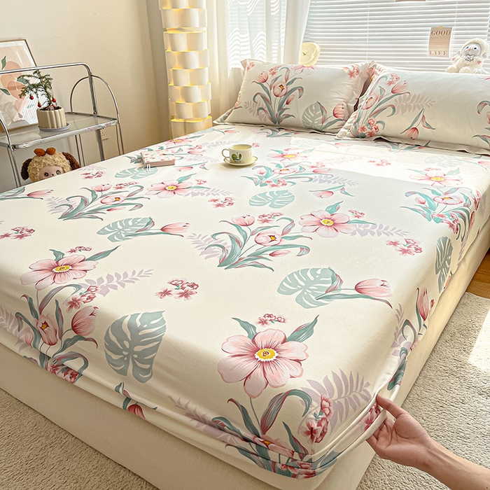 91家纺网 家纺一手货源 找家纺 涵宸家纺 2024新款全棉小清新印花单品套件--单床笠 床笠-长歌行