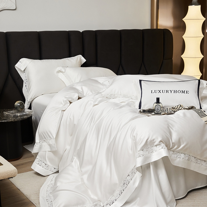 91家纺网 家纺一手货源 找家纺 榻尚家居 2024新款天丝棉法式镂空工艺款四件套--云绡（会员减20） 珍珠白