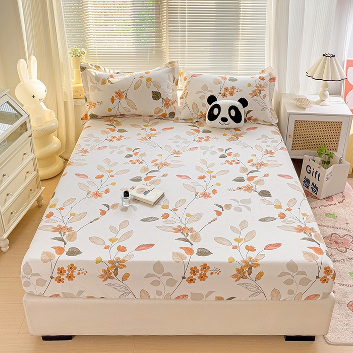 91家纺网 家纺一手货源 找家纺 大柏树 2025新款全棉13376印花四件套系列（可定制）-单床笠 浅花悠悠