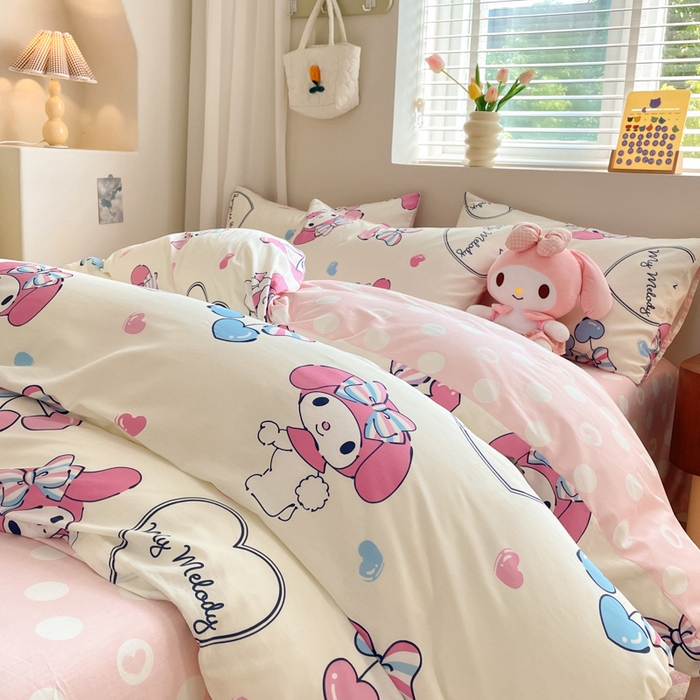 91家纺网 家纺一手货源 找家纺 博雅 2024新款全棉三丽鸥AB版活性印花四件套 樱桃美乐蒂