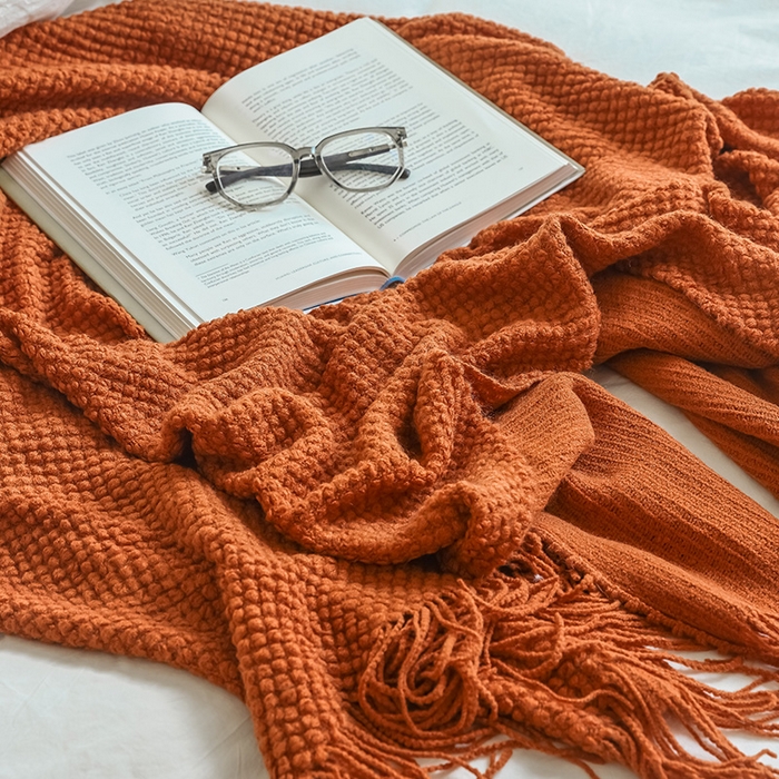 91家纺网 家纺一手货源 找家纺 朴尔家纺-毛巾被 2024年新款波波风流苏柔糯毯床尾毯沙发巾 波波流苏柔糯毯-焦糖