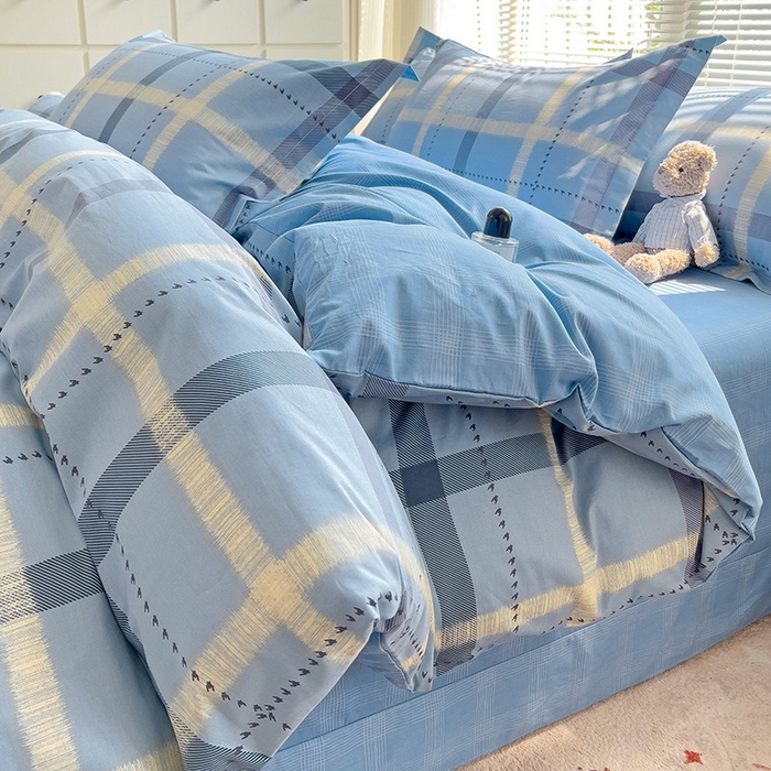 91家纺网 家纺一手货源 找家纺 大柏树 2025新款全棉13376印花四件套系列（可定制）-床单四件套 卡洛塔-蓝