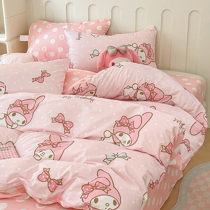 91家纺网 家纺一手货源 找家纺 博雅 2024新款全棉三丽鸥AB版活性印花四件套 点点美乐蒂