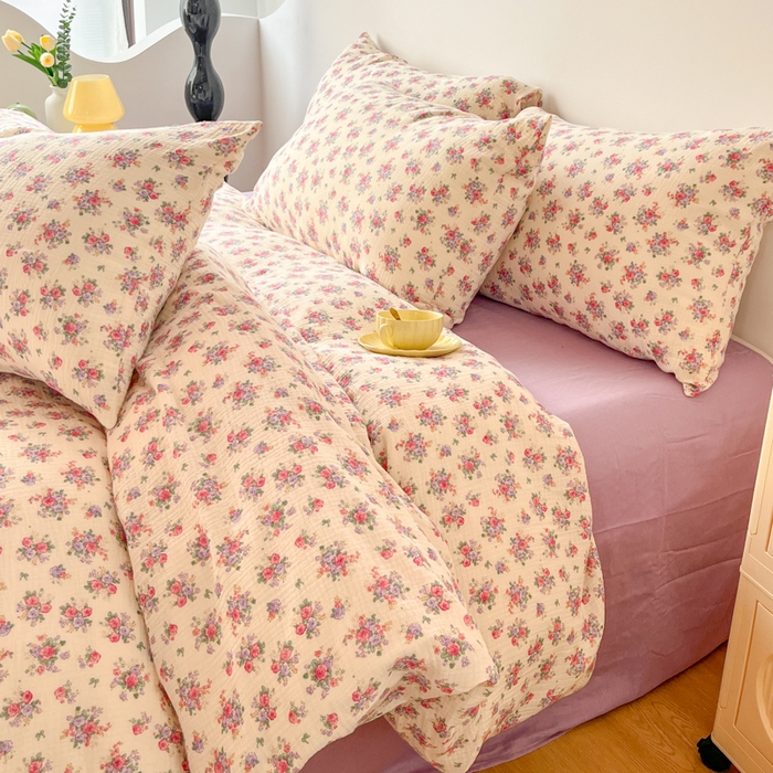 91家纺网 家纺一手货源 找家纺 千朵 2024新款全棉双层纱四件套 紫薇