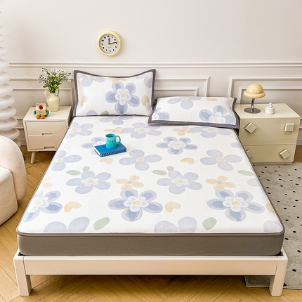 91家纺网 家纺一手货源 找家纺 大元 2025新款数码印花冰藤席系列 -冰藤床笠 花知韵