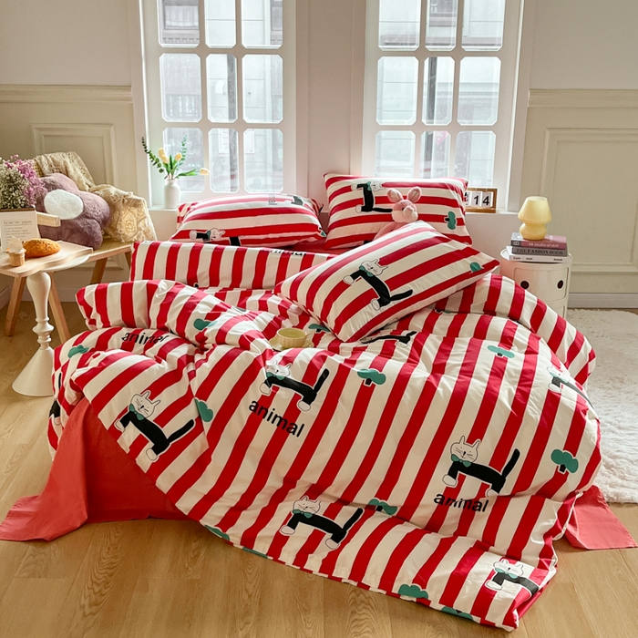 91家纺网 家纺一手货源 找家纺 千朵 2024新款全棉四件套 领结猫