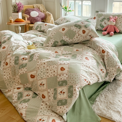 千朵 2024新款全棉四件套 暮雪绿