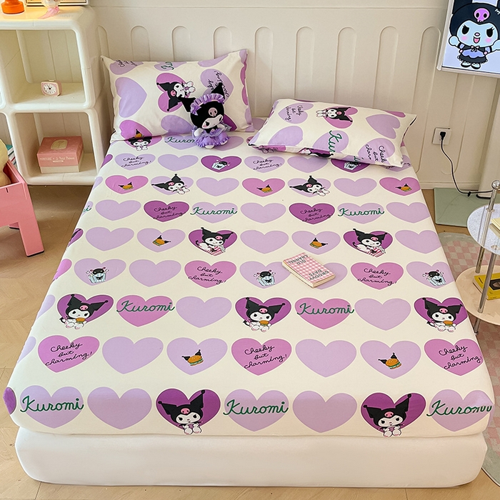 91家纺网 家纺一手货源 找家纺 博雅 2024新款三丽鸥正版授权全棉活性印花单床笠 心心库洛米