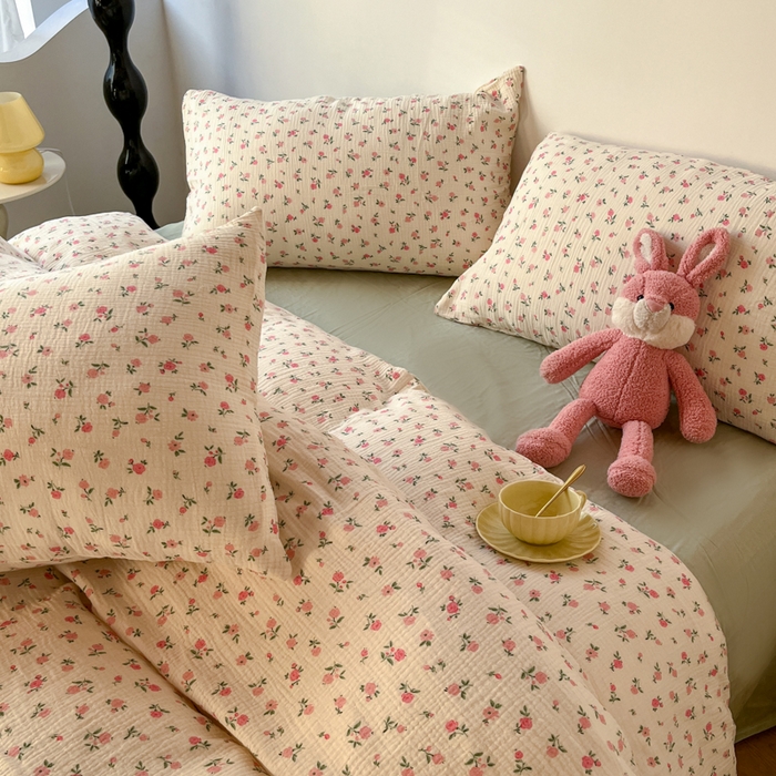 91家纺网 家纺一手货源 找家纺 千朵 2024新款全棉双层纱四件套 甜心粉