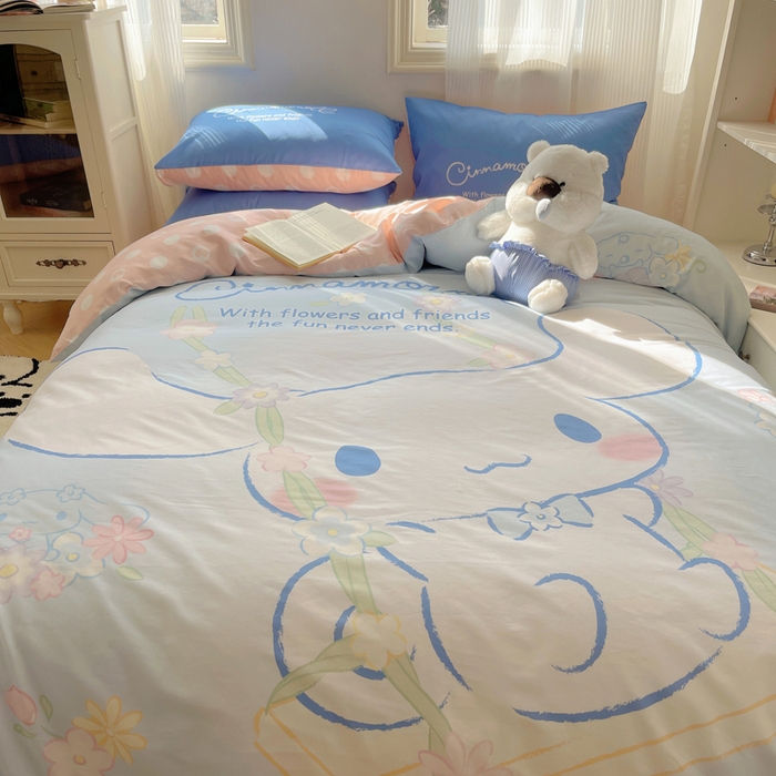 91家纺网 家纺一手货源 找家纺 星座 2025大版全棉三丽鸥四件套 花园玉桂狗