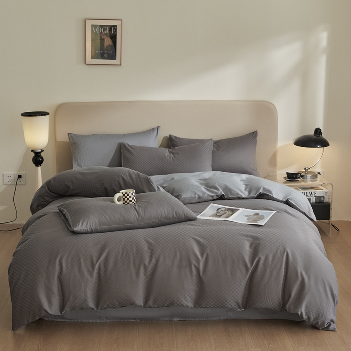 91家纺网 家纺一手货源 找家纺 涵宸家纺 2024新款全棉提花四件套-菲比 菲比-高级灰