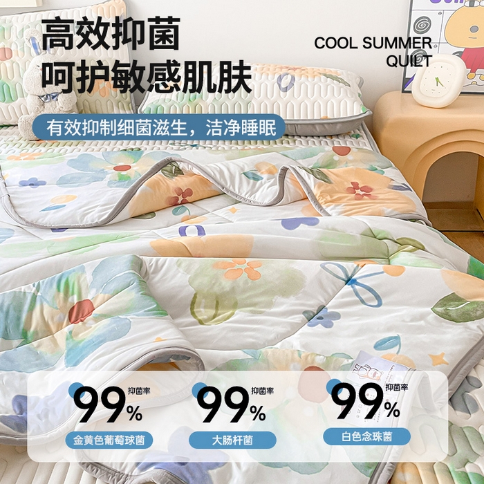 91家纺网 家纺一手货源 找家纺 布卢姆床垫 2025新款A类凉感丝数码印花夏被凉席四件套 彩色花园