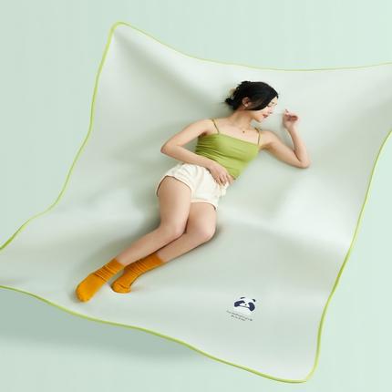 91家纺网 家纺一手货源 找家纺 晨曦家纺 2024新款可爱熊猫冻冻凉感席3D空气感凉席 熊猫冻感席-初夏清新蓝