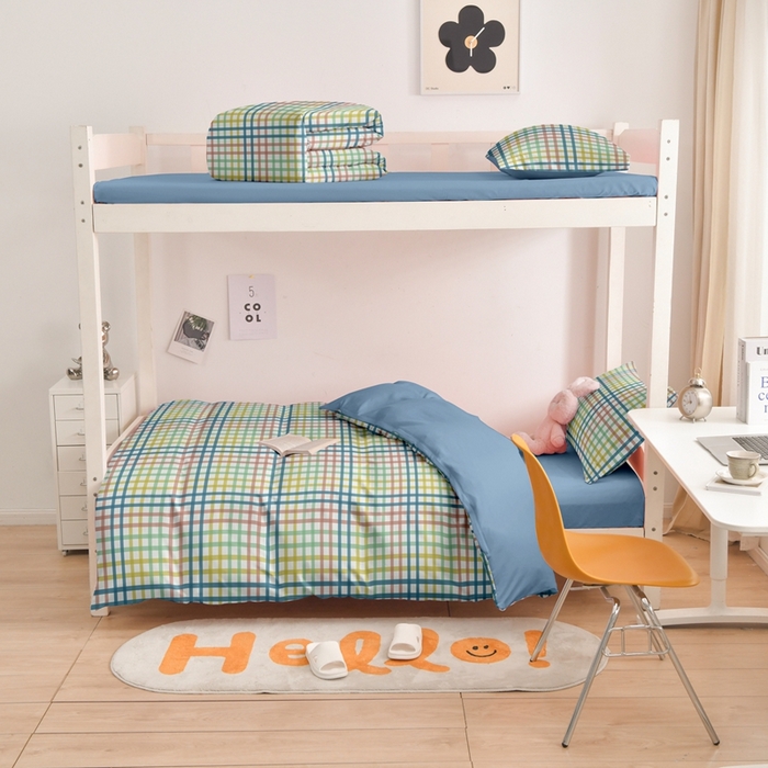 91家纺网 家纺一手货源 找家纺 啊雅家居 床上用品水洗棉印花五件套七件套 日系小格绿