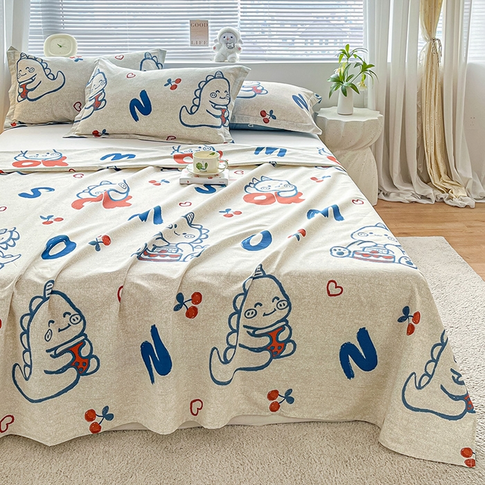 91家纺网 家纺一手货源 找家纺 涵宸家纺 2024新款全棉小清新印花单品套件--单床单 床单-皮皮龙