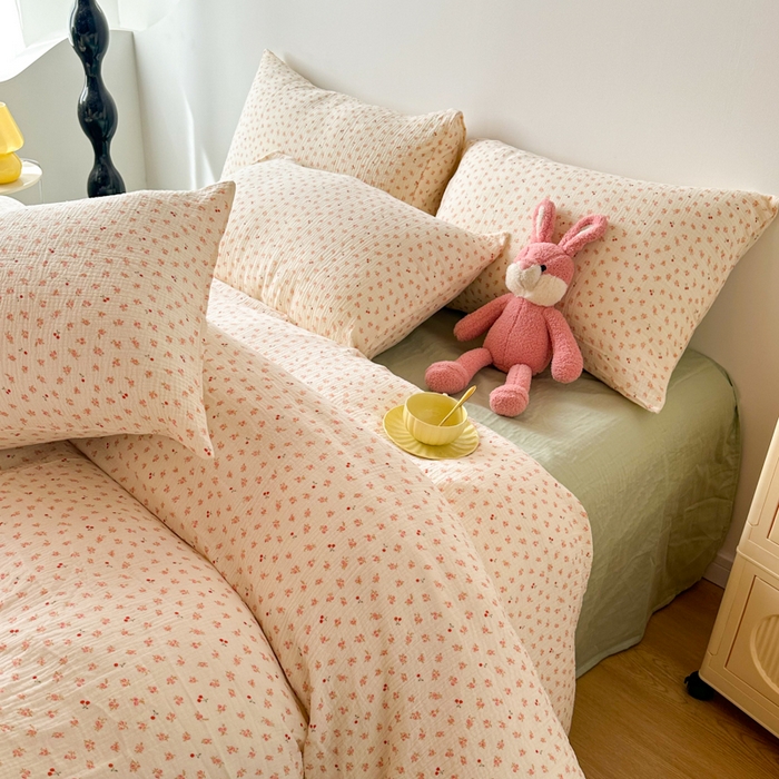 91家纺网 家纺一手货源 找家纺 千朵 2024新款全棉双层纱四件套 陌上花开