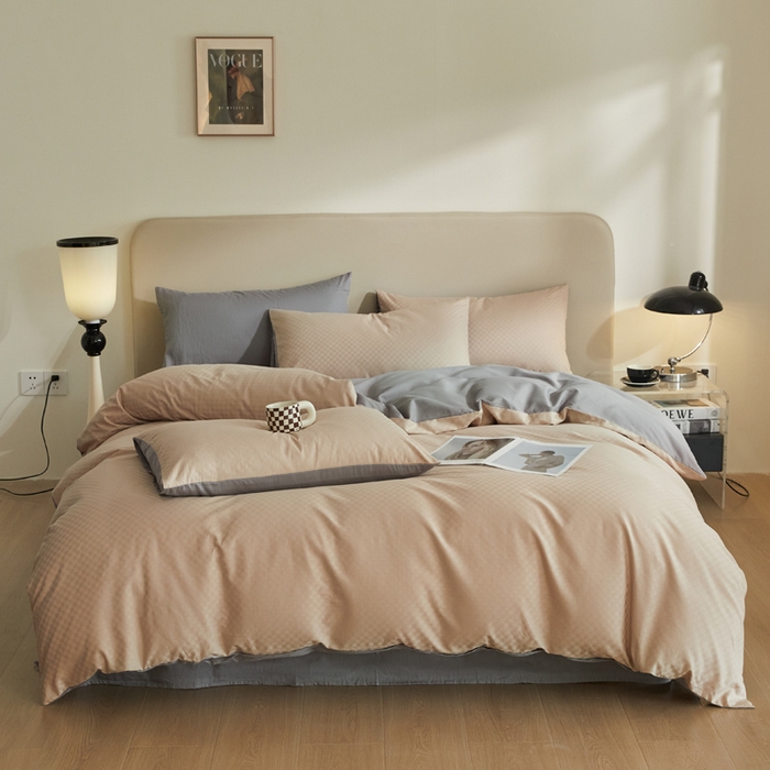 91家纺网 家纺一手货源 找家纺 涵宸家纺 2024新款全棉提花四件套-菲比 菲比-莎灰