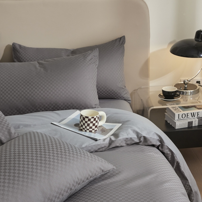 91家纺网 家纺一手货源 找家纺 涵宸家纺 2024新款全棉提花四件套-菲比 菲比-高级灰