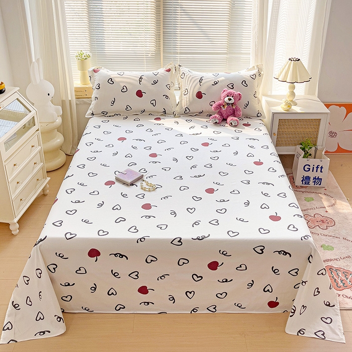 91家纺网 家纺一手货源 找家纺 大柏树 2025新款全棉13376印花四件套系列（可定制）-单床单 比心-红