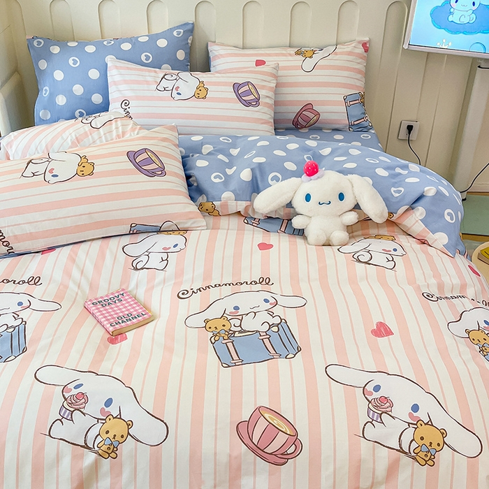 91家纺网 家纺一手货源 找家纺 博雅 2024新款全棉三丽鸥AB版活性印花四件套 休闲玉桂狗