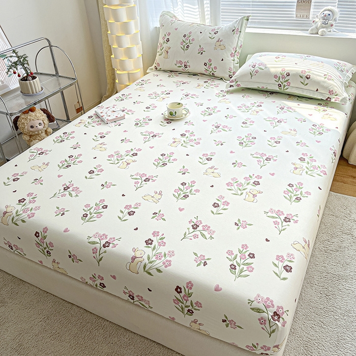 91家纺网 家纺一手货源 找家纺 涵宸家纺 2024新款全棉小清新印花单品套件--单床笠 床笠-甜糖奶咖