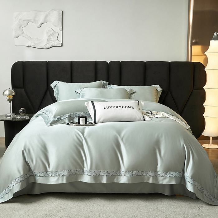 91家纺网 家纺一手货源 找家纺 榻尚家居 2024新款天丝棉法式镂空工艺款四件套--云绡（会员减20） 月光绿