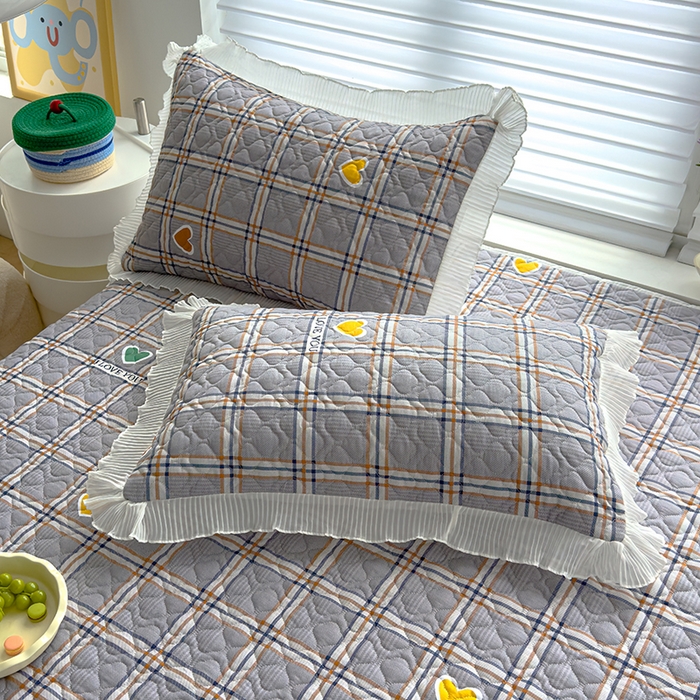 91家纺网 家纺一手货源 找家纺 冬然 2023新款全棉床盖纯棉床盖夹棉床单全棉床单纯棉床单爱心格灰