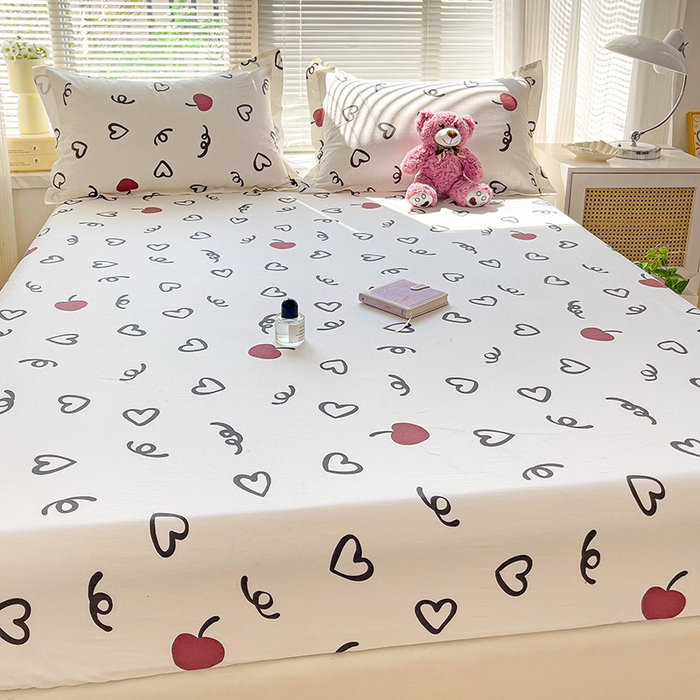 91家纺网 家纺一手货源 找家纺 大柏树 2025新款全棉13376印花四件套系列（可定制）-单床笠 比心-红