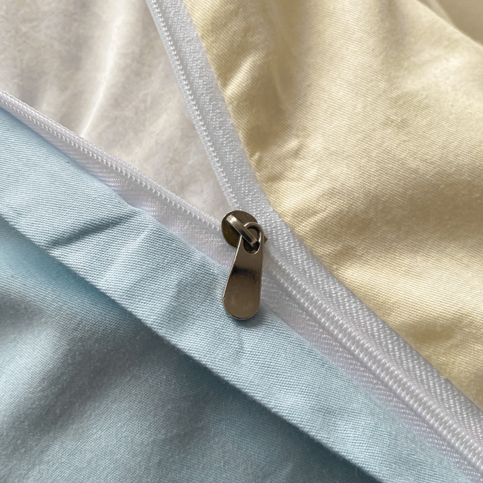 91家纺网 家纺一手货源 找家纺 芊寻家居 2024新款13372全棉纯色四件套无印良品风简约套件 奶白-浅蓝