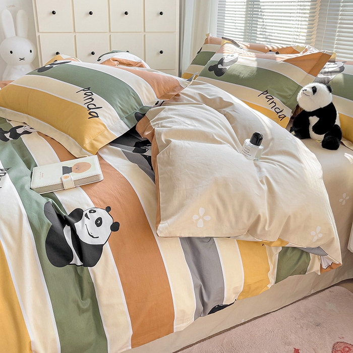 91家纺网 家纺一手货源 找家纺 大柏树 2025新款全棉13376印花四件套系列（可定制）-床单四件套 功夫熊