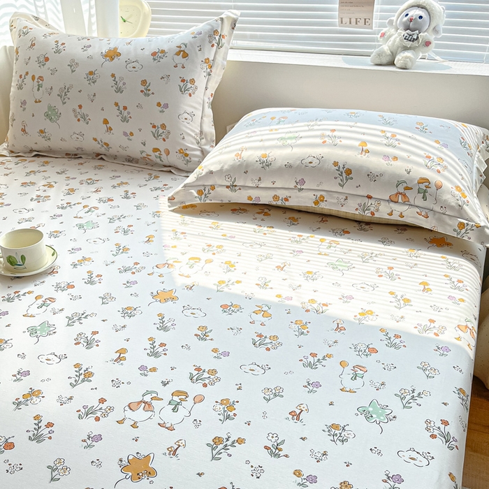 91家纺网 家纺一手货源 找家纺 涵宸家纺 2024新款全棉小清新印花单品套件--单枕套 枕套-开心鸭