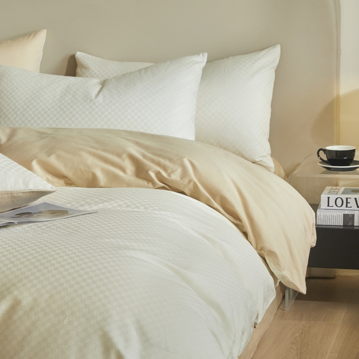 91家纺网 家纺一手货源 找家纺 涵宸家纺 2024新款全棉提花四件套-菲比 菲比-珍珠杏色