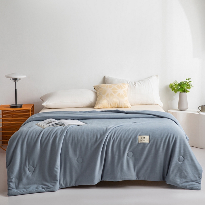 91家纺网 家纺一手货源 找家纺 慕尚家纺 2025新款针织棉华夫格夏被 华夫格 深海蓝