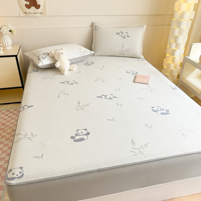 91家纺网 家纺一手货源 找家纺 慕尚家纺 2025新款卡通凉豆豆凉感冰丝席凉席 床笠款-小熊猫