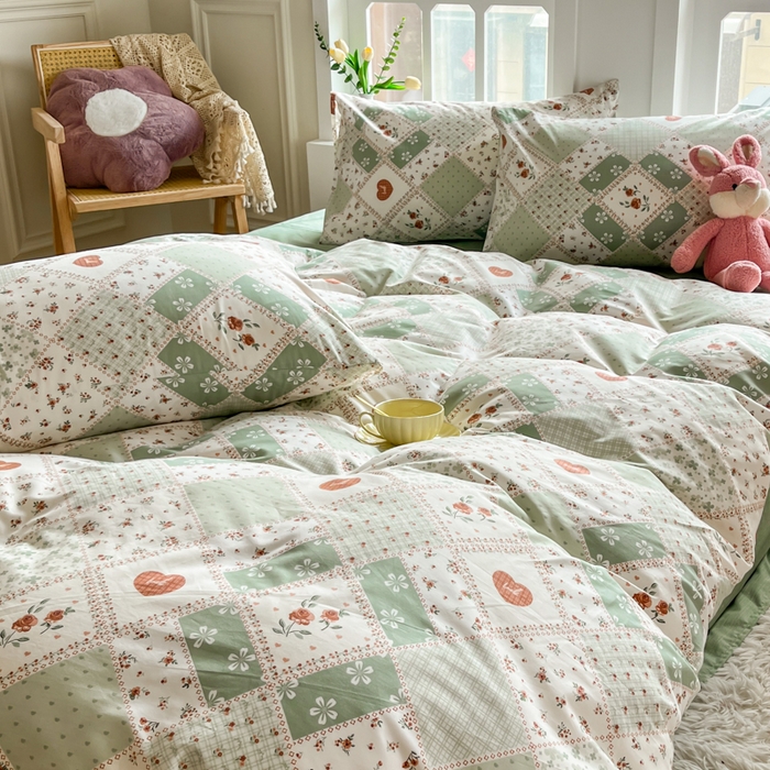 91家纺网 家纺一手货源 找家纺 千朵 2024新款全棉四件套 暮雪绿