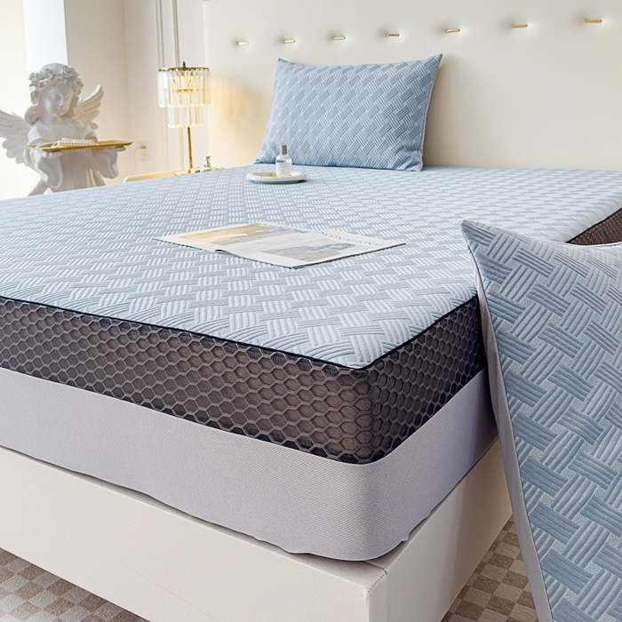 91家纺网 家纺一手货源 找家纺 邦妮家纺 2024新款A类凉感丝床笠凉席床垫30公分内可用 梦幻-天蓝