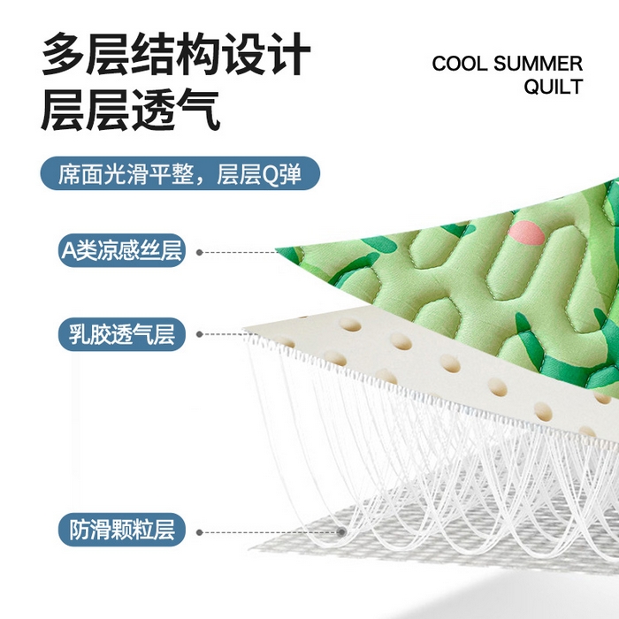 91家纺网 家纺一手货源 找家纺 布卢姆床垫 2025新款A类凉感丝数码印花小版乳胶凉席5mm 可爱恐龙