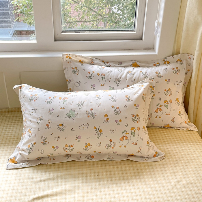 91家纺网 家纺一手货源 找家纺 涵宸家纺 2024新款全棉小清新印花单品套件--单被套 开心鸭