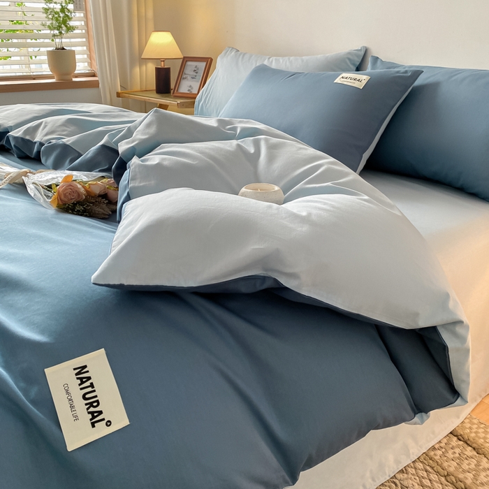 91家纺网 家纺一手货源 找家纺 （总）芊寻家居 2024新款13372全棉纯色四件套无印良品风简约套件