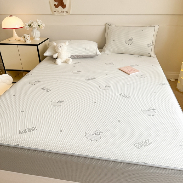 91家纺网 家纺一手货源 找家纺 慕尚家纺 2025新款卡通凉豆豆凉感冰丝席凉席 床笠款-小鸭