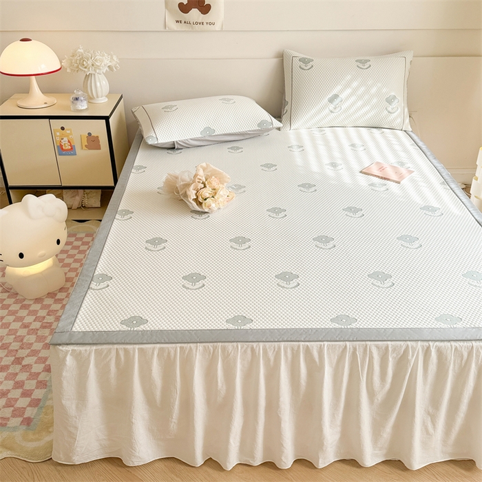 91家纺网 家纺一手货源 找家纺 慕尚家纺 2025新款卡通凉豆豆凉感冰丝席凉席 床席款-四叶草