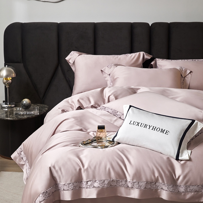 91家纺网 家纺一手货源 找家纺 榻尚家居 2024新款天丝棉法式镂空工艺款四件套--云绡（会员减20） 豆沙色