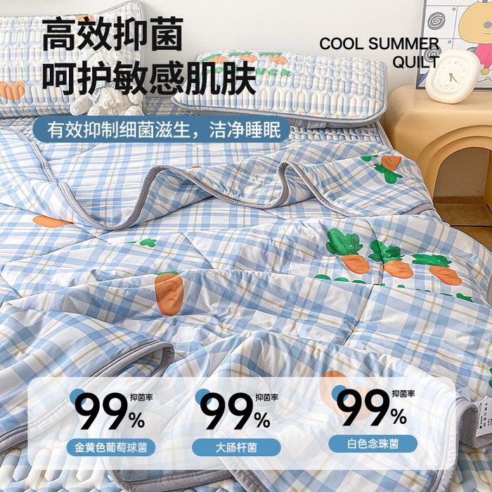 91家纺网 家纺一手货源 找家纺 布卢姆床垫 2025新款A类凉感丝数码印花夏被凉席四件套 拔萝卜