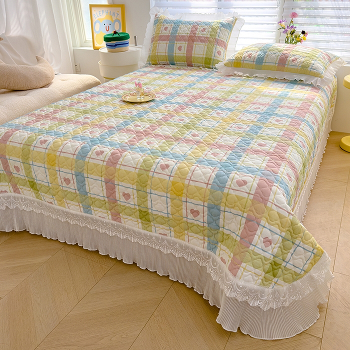 91家纺网 家纺一手货源 找家纺 冬然 2023新款全棉床盖纯棉床盖夹棉床单全棉床单纯棉床单爱心格-粉