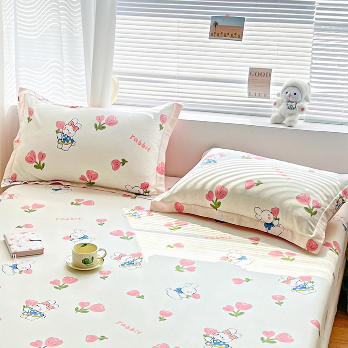 91家纺网 家纺一手货源 找家纺 涵宸家纺 2024新款全棉小清新印花单品套件--单枕套 枕套-花丛兔