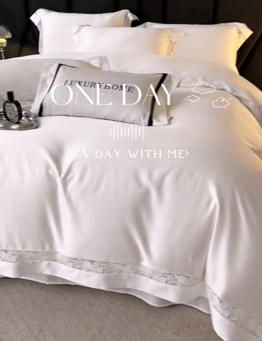 91家纺网 家纺一手货源 找家纺 榻尚家居 2024新款天丝棉法式镂空工艺款四件套--云绡（会员减20） 珍珠白