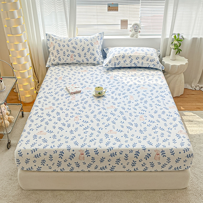 91家纺网 家纺一手货源 找家纺 涵宸家纺 2024新款全棉小清新印花单品套件--单床笠 床笠-兔影