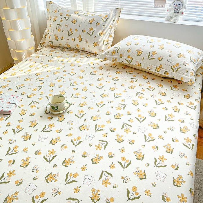 91家纺网 家纺一手货源 找家纺 涵宸家纺 2024新款全棉小清新印花单品套件--单床笠 床笠-菊馨兔