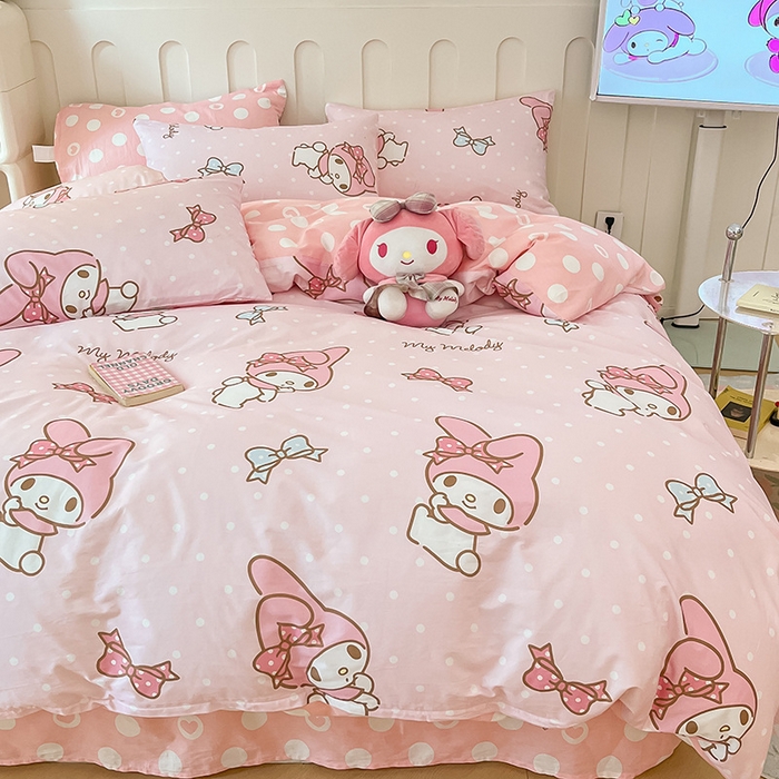 91家纺网 家纺一手货源 找家纺 博雅 2024新款全棉三丽鸥AB版活性印花四件套 点点美乐蒂