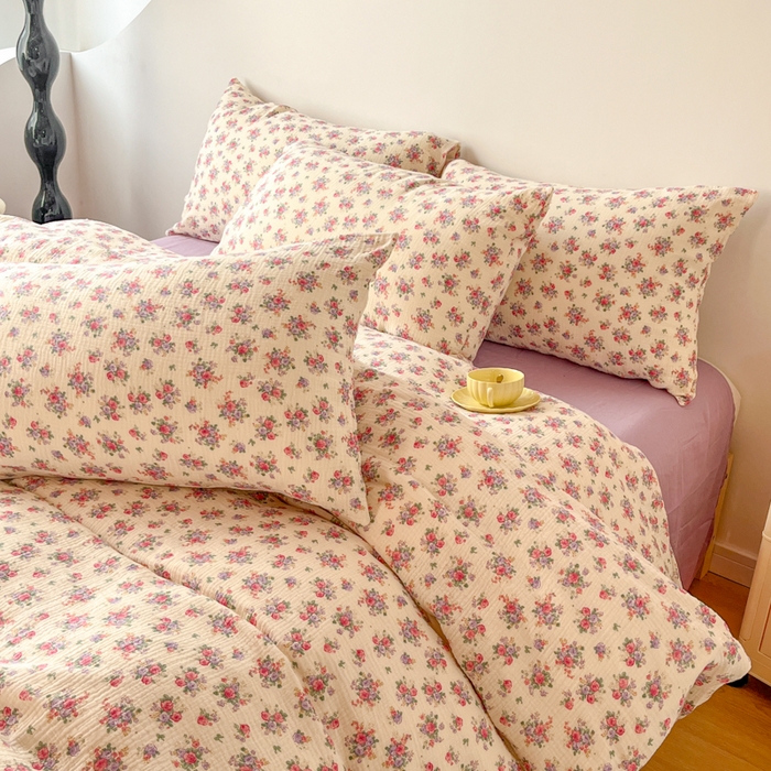 91家纺网 家纺一手货源 找家纺 千朵 2024新款全棉双层纱四件套 紫薇